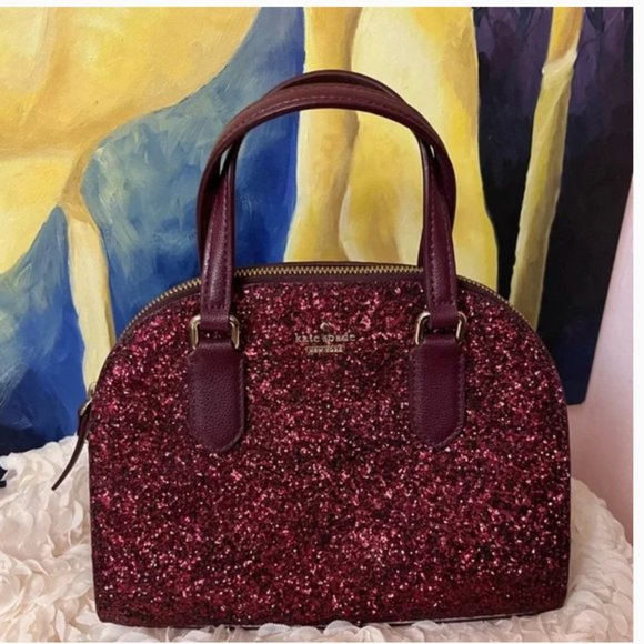 kate spade Laurel Way Glitter Mini Reiley burgundy crossbody bag purse nwot - Picture 5 of 9